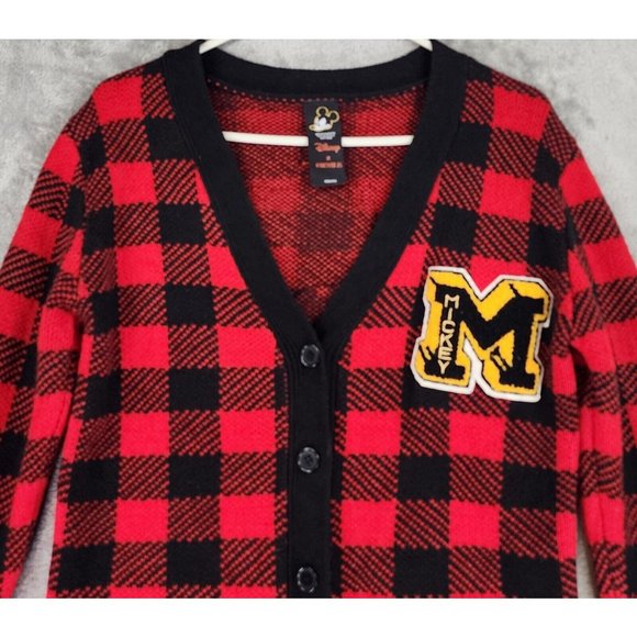 Disney X Forever 21 Mickey Mouse Sweater Womens Small Plaid Preppy Cardigan - Picture 7 of 12